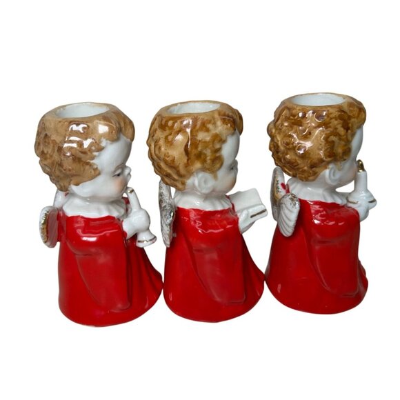 Vintage Christmas Choir Boy Angel Candleholders Japan Set of 3 Red - Picture 3 of 6